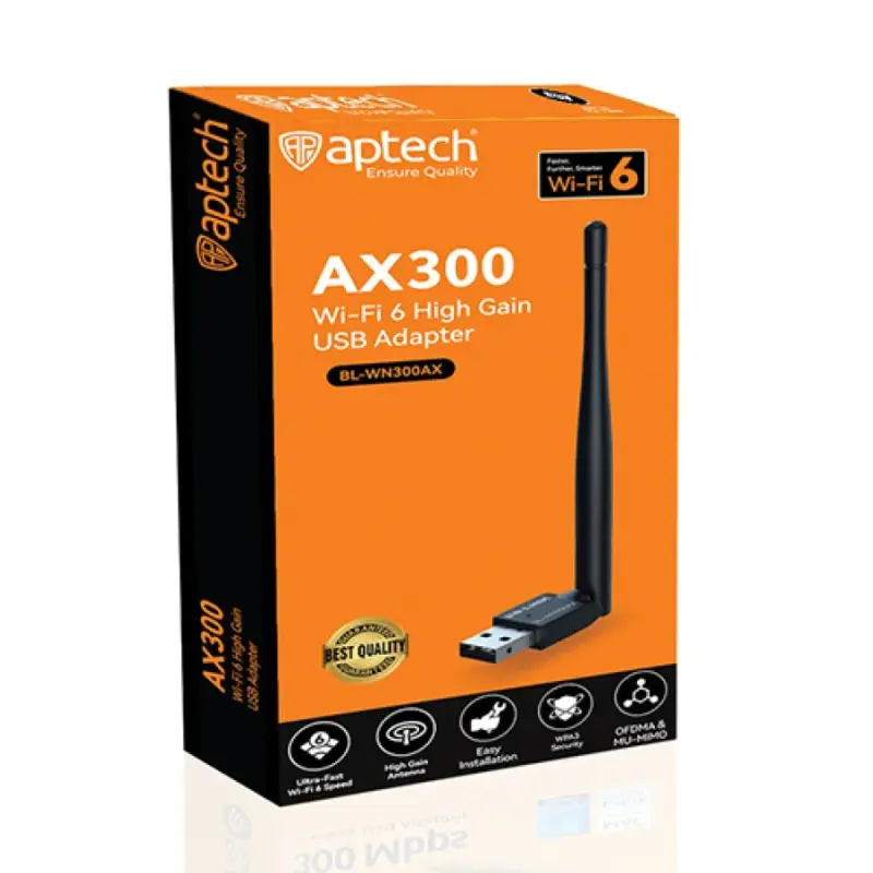 Aptech AX300 Wi-Fi 6 High-Gain Wireless USB Adapter